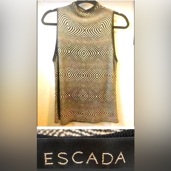 New ESCADA Y2K Vintage Geometric Knit Top Sleeveless Mock-neck M MSRP $400 - Picture 2 of 10